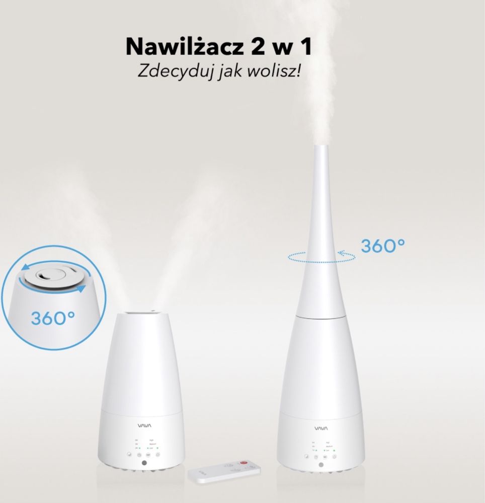 Elegancki design nawilżacz powietrza ultradźwiękowy VAVA biały +pilot