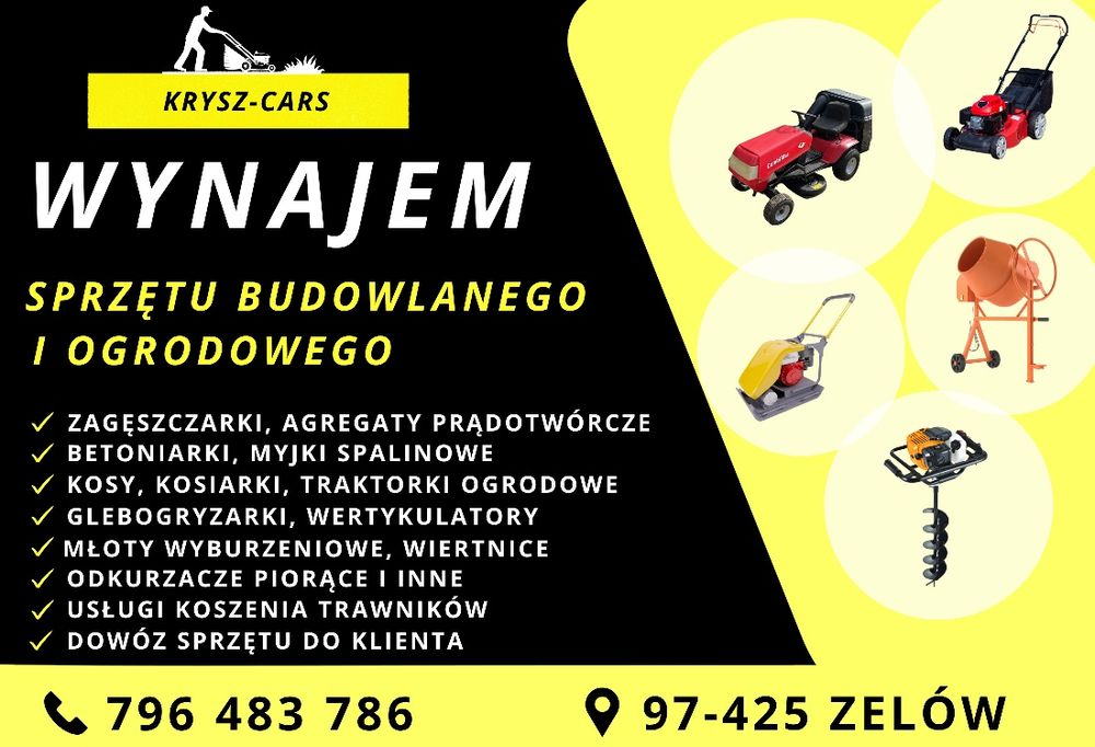 Wynajem sprzętu budowlanego zagęszczarki JCB 110kg/Wiertnicy