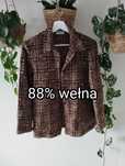 Jesienna, zimowa, wełniana marynarka, w kratkę, brązowa, bukla, boucle