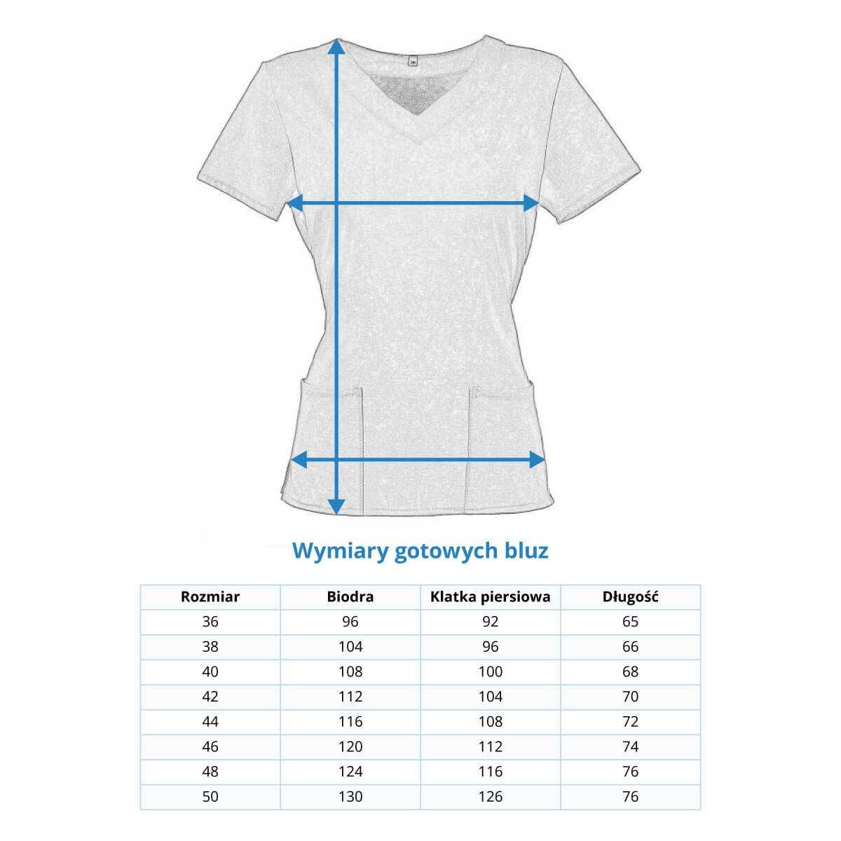 Bluza Medyczna Granatowa Koszulka Bawełniana Kwiaty niebieskie roz 38