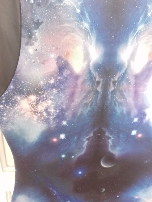 Sukienka Kosmos galaxy motyw kosmosu L XL modelująca skórzane wstawki