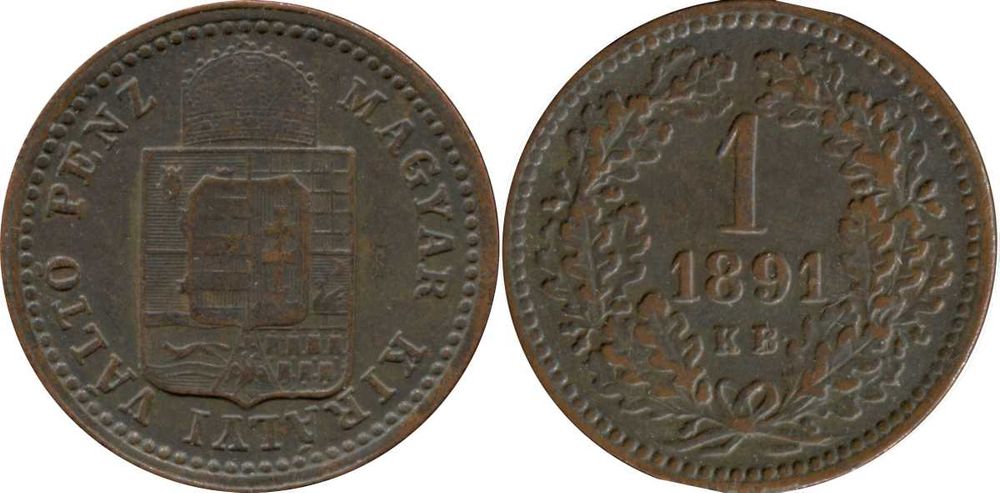 Węgry - 1 krajczar 1891 - odmiana "Fiume wappen" - piękny
