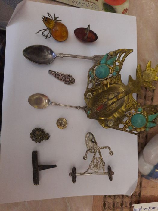 Старовинна ложка, зажим галстука, кулон. Срібло.Посеребріння.Позолота