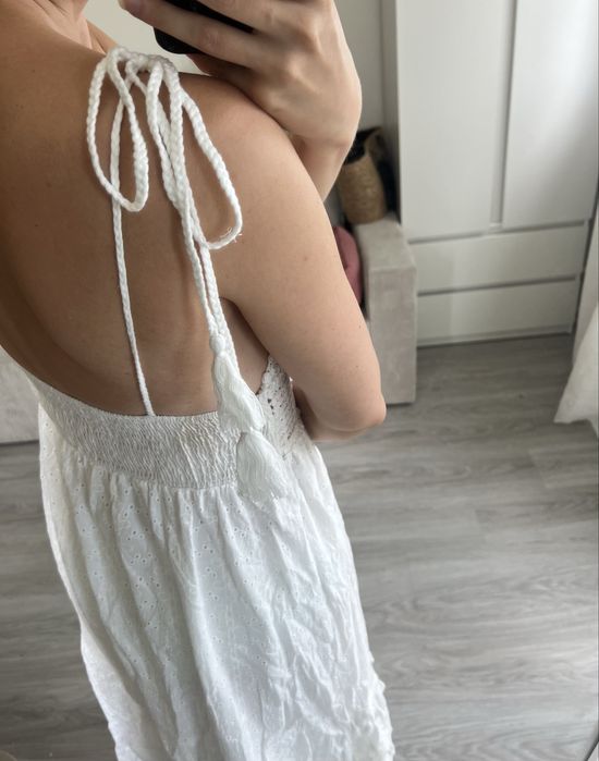 Piękna biała maxi sukienka na lato szydełkowa ażurowa Zara M L