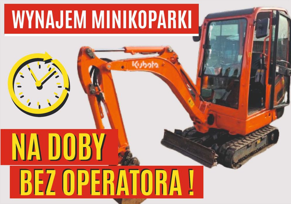 Wynajem  wypożyczenie minikoparka Kubota 1,6T bez Oper