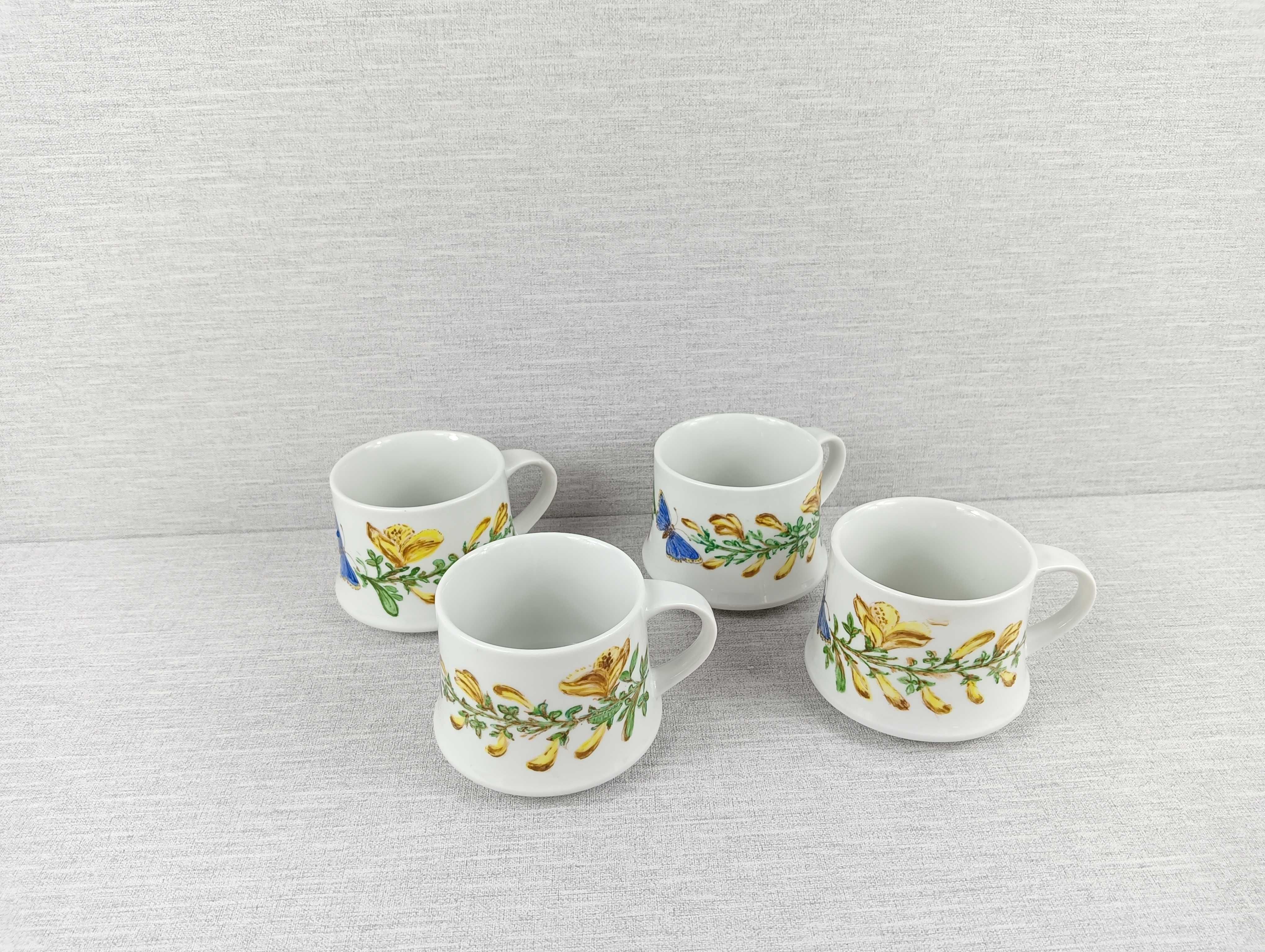 4 ceramiczne kubki z motylami Suisse Langenthal Ciekawy kształt Retro