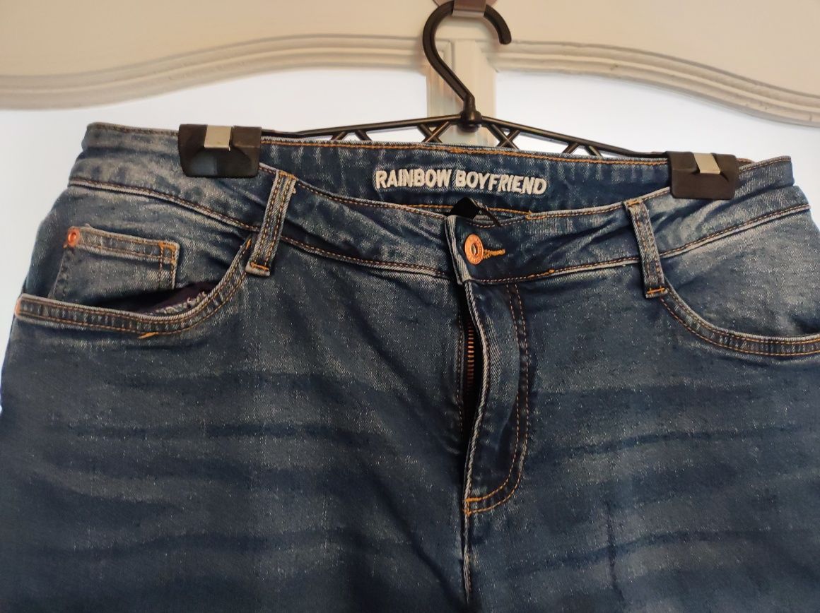 Spodnie jeansowe z łatami Boyfriend XL 42