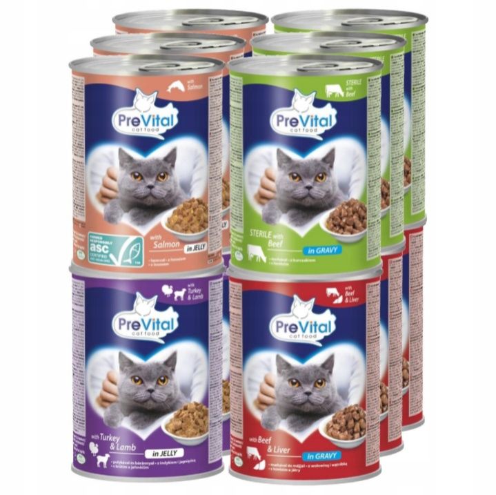 PREVITAL mokra karma dla kotów w puszce 10X415G mix smaków