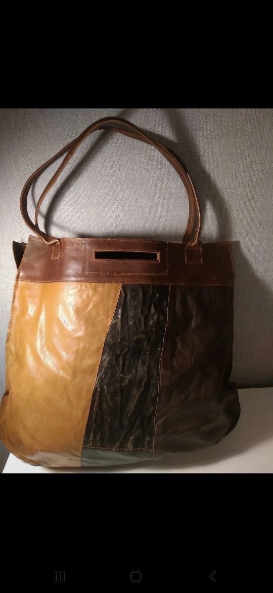 Duża skórzana  torebka shopper bag