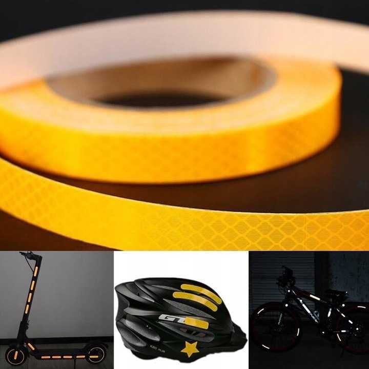 TAŚMA ODBLASKOWA przyklejana żółta na rower hulajnogę 2,5cm/1m