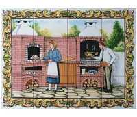 Painel de Azulejos 60x45CM Churrasqueira Monte Churrasco Leitão Forno