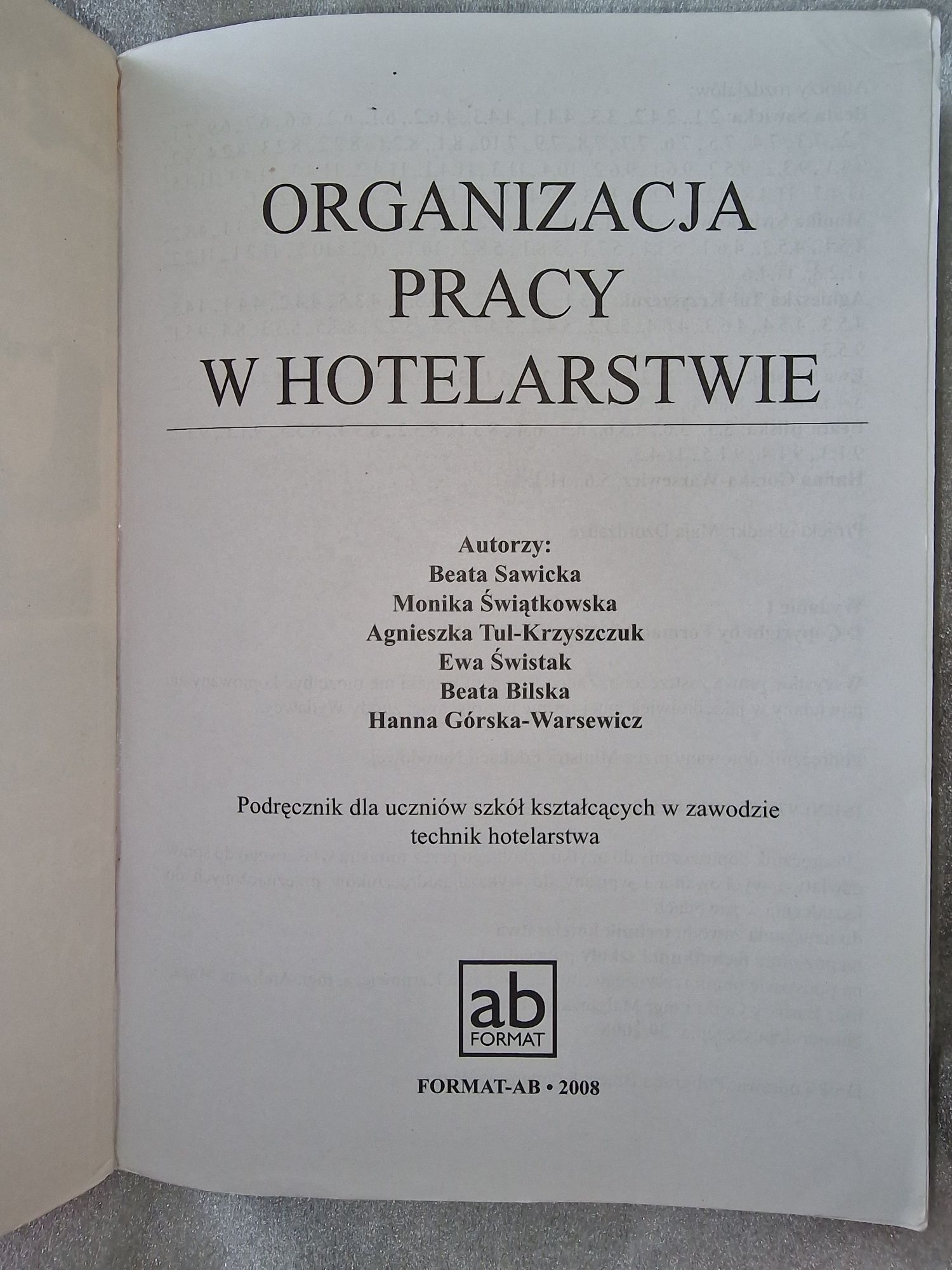 Organizacja pracy w hotelarstwie Beata Sawicka