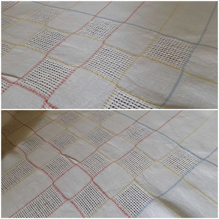 Obrus lniany ażurowe wzory biały + kolor