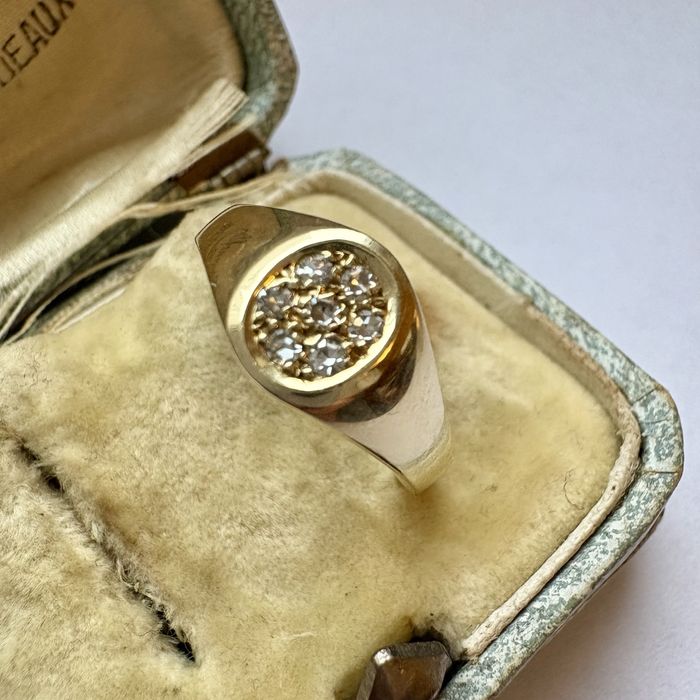 Retro pierścionek sygnet zloto 14 k (585) diamenty  0,10 ct R15