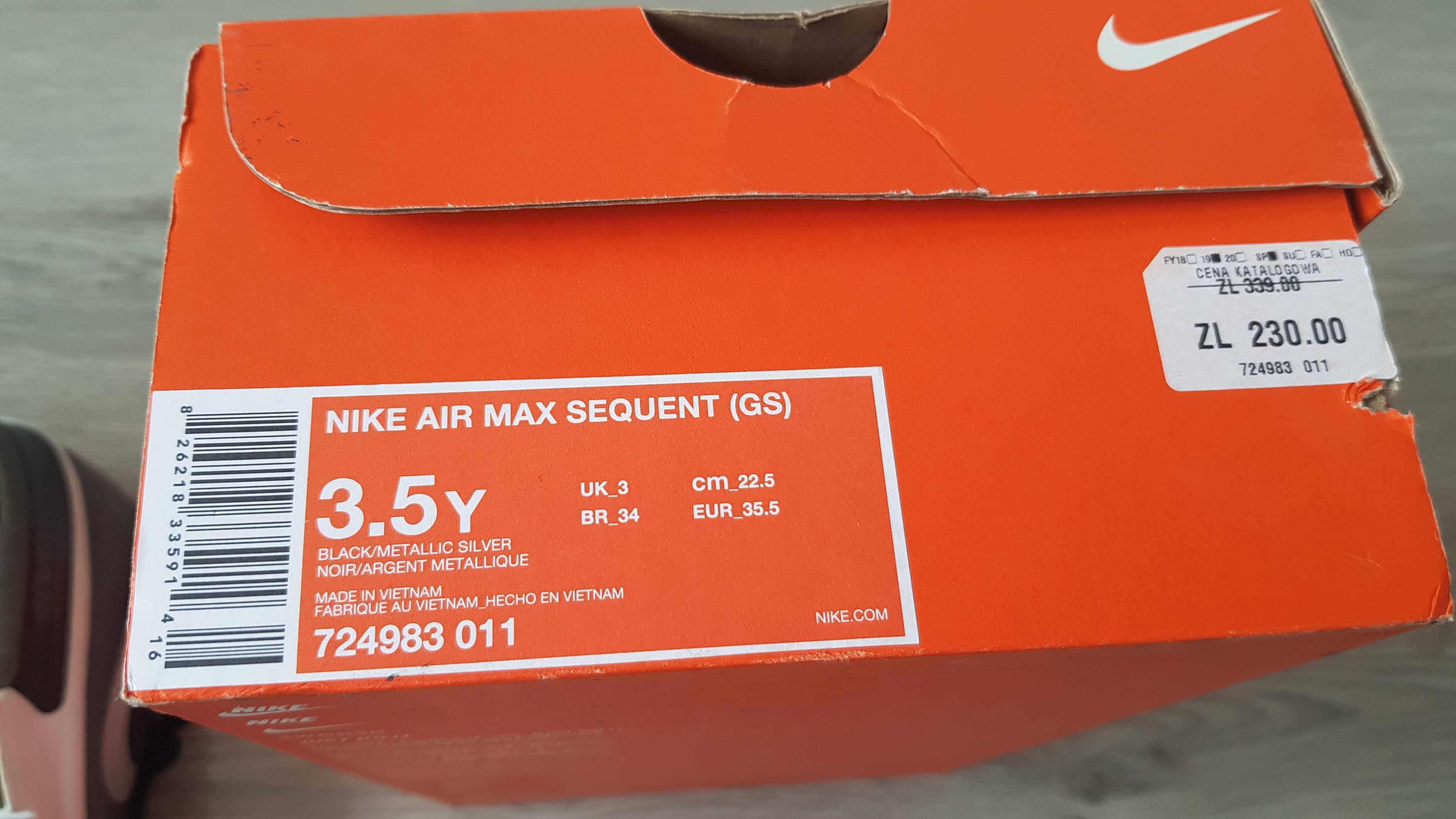 Buty Nike Air max sequent  r.35,5 lekkie 22.5 cm wkładka