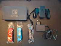 Comandos originais Nintendo Switch, sem uso, + carregador e suporte TV