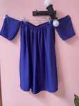 MANGO - Vestido Azul acetinado ombro a ombro - manga descaida (usado)