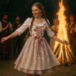 Romantyczna sukienka folkowa w stylu dirndl | M | koronkowy fartuszek,