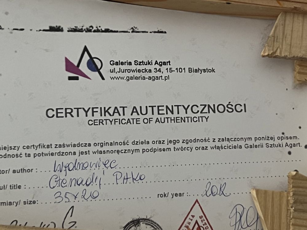 Gienadij Pitsko „Wędrowiec” obraz olejny kot certyfikat InPost