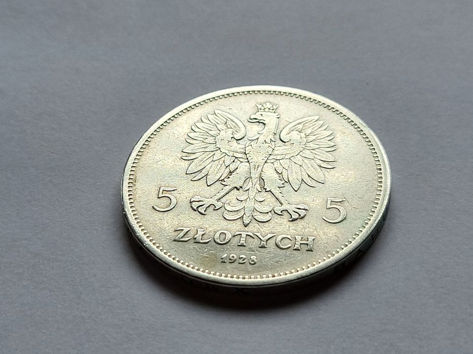 Srebrna moneta Nike 1928 TYP A ze znakiem mennicy.