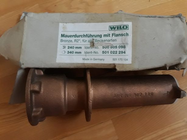 Стіновий прохід, 240 мм, підкл 2"х1,5" з бронзи