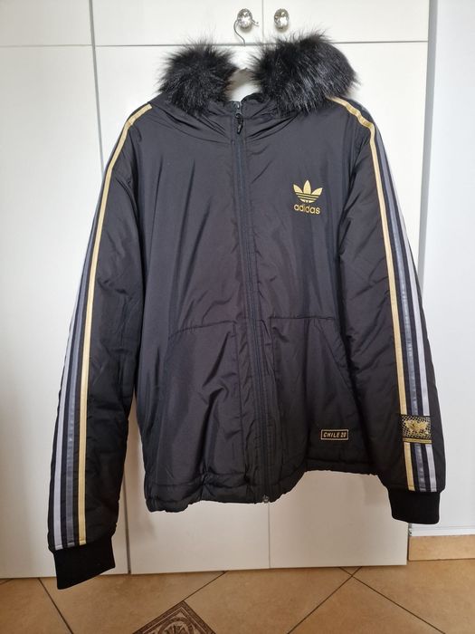 Adidas Originals zimowa męska kurtka z KAPTUREM z FUTREM CIEPŁA czarna