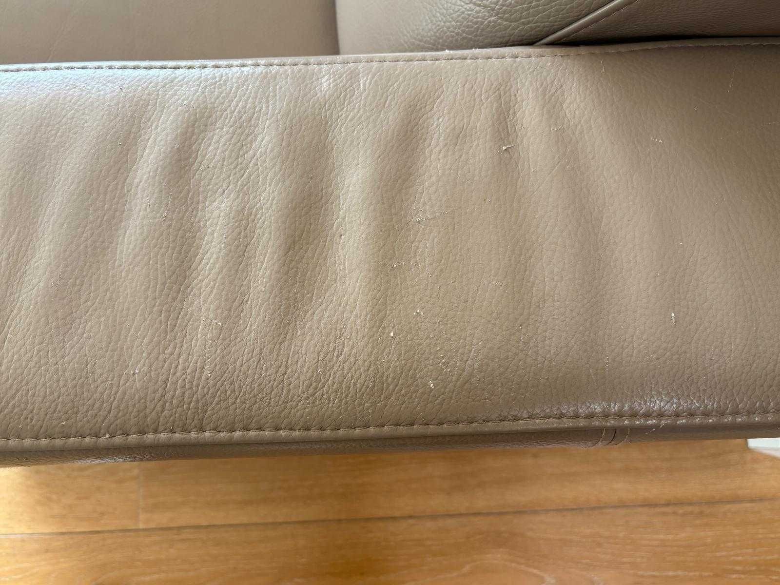 Sofa narożna KLER ze skóry o wym. 295x180cm, kolor beżowo-szary