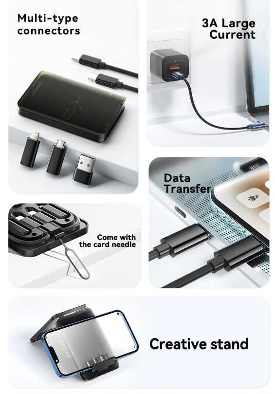 Универсальный кабель зарядки USB type C Essager 3 в 1 походный iphone