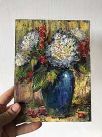 Картина с цветами 20 *15 см маслом Цветы Лилии Кувшинки Натюрморт фрук