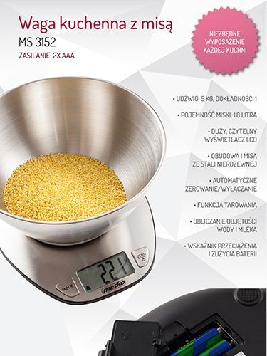 Waga kuchenna Mesko MS3152 ze stalową miską 2l