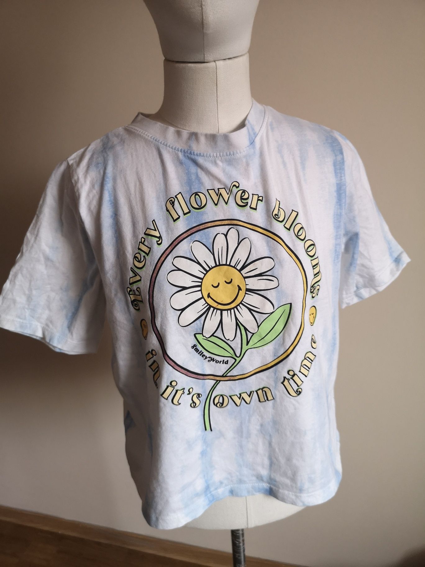Koszulka flower dekatyzowana cieniowana ombre 34 36 XS S t shirt