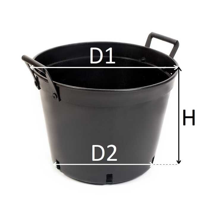 Doniczki produkcyjne 40 L z uchwytami zanitowanymi na stałe 46cm