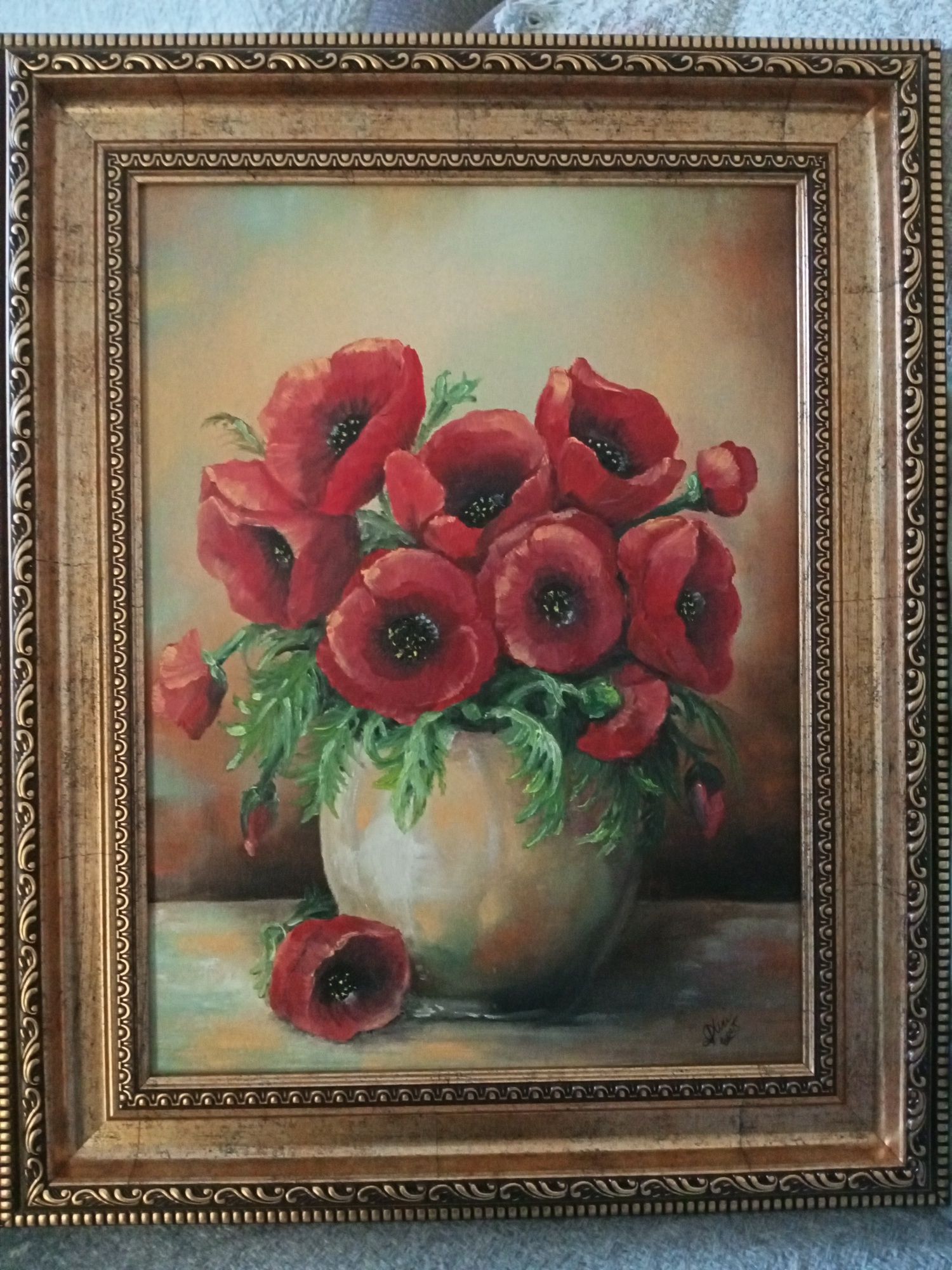 Obraz olejny Maki w złotej ramie - 42cm/52 cm