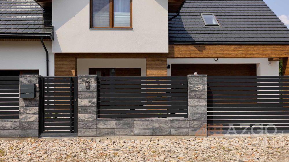 Brama suwana przesuwna dwu skrzydłowa furtka napęd palisada OCYNK