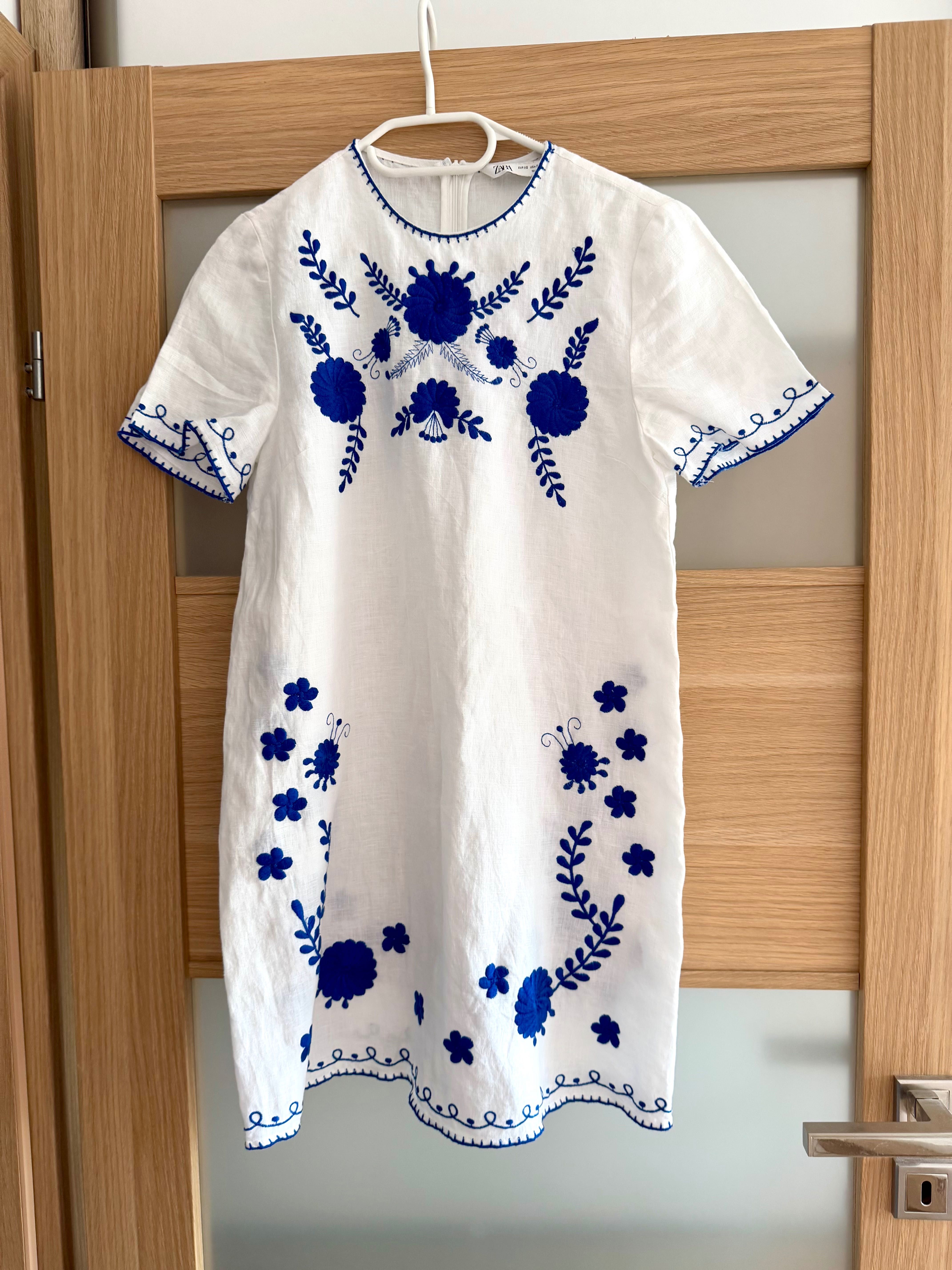 Zara sukienka lniana tunika xs 34 haft