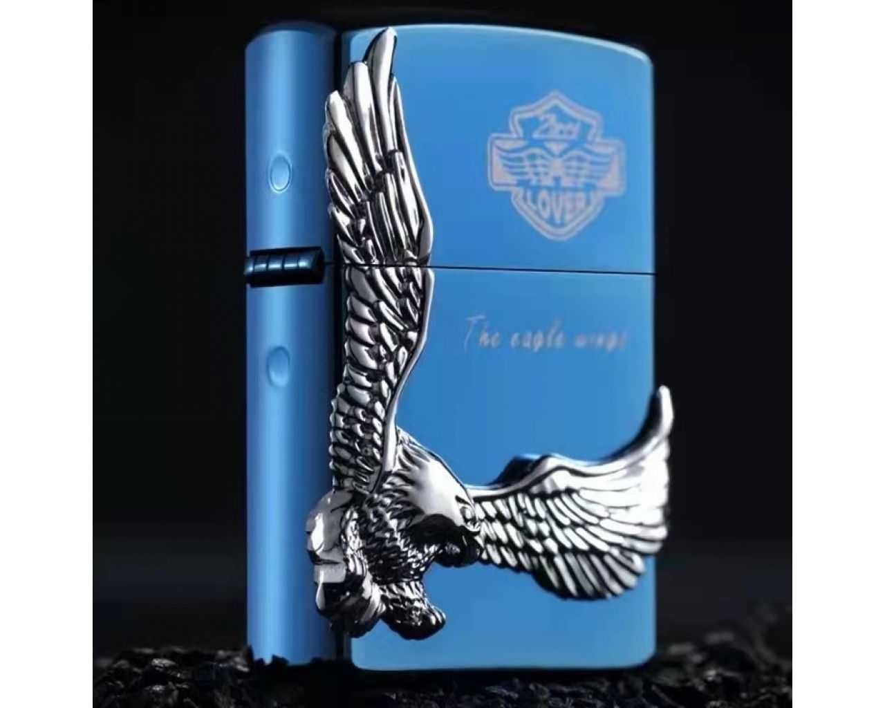 Зажигалка бензиновая ZORRO Lover Eagle Wings Blue Silver