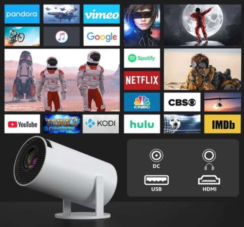PROJEKTOR RZUTNIK Android TV WiFi UHD 4K Przenośny Smart Głośnik
