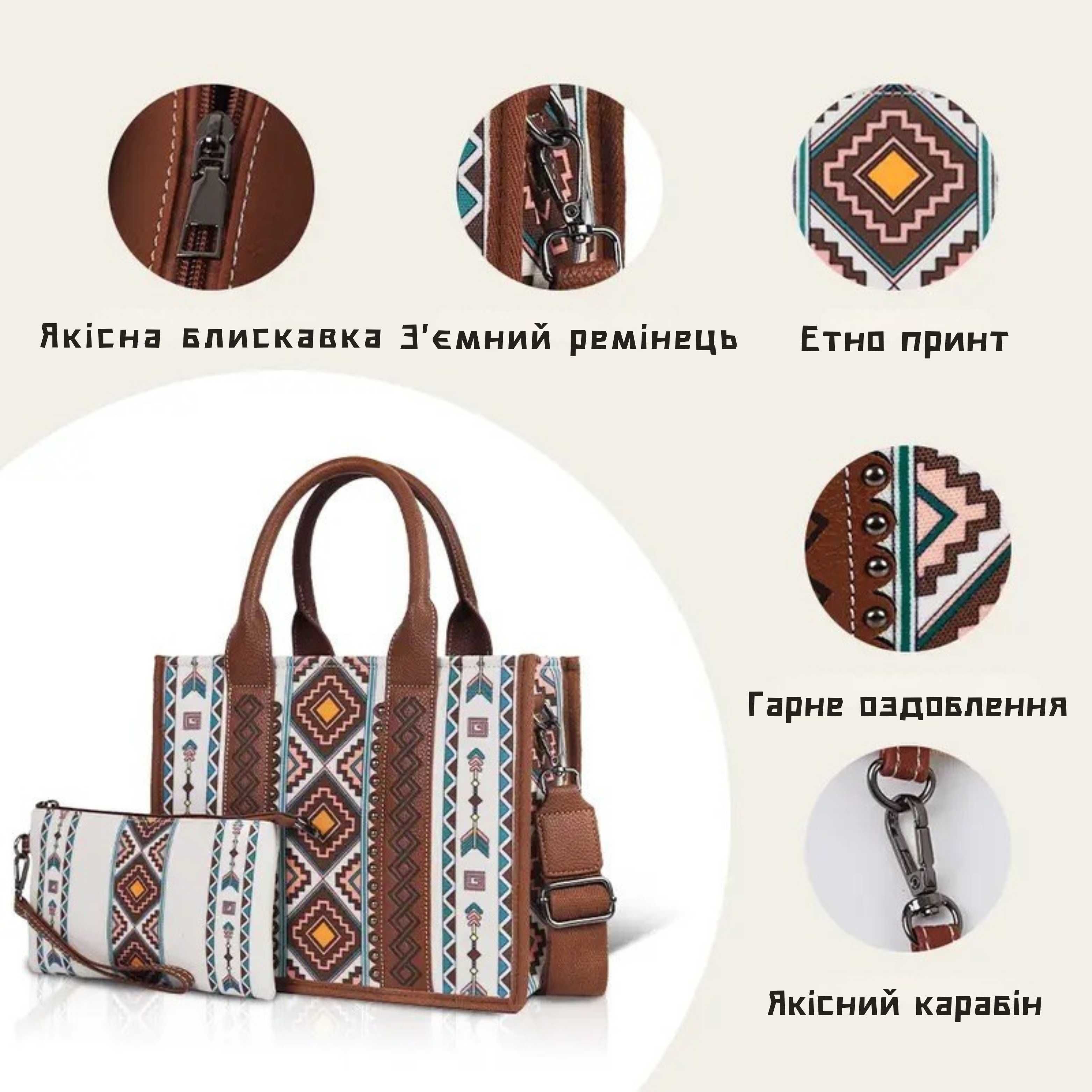 Сумка жіноча етно стиль + клатч | Стильна та вмістка! етно візерунок
