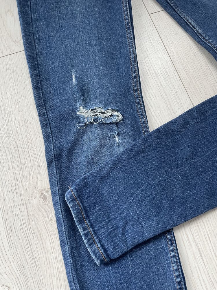 Spodnie jeansy wyższy stan wąskie skinny przetarcia rozdarcia xxs/xs