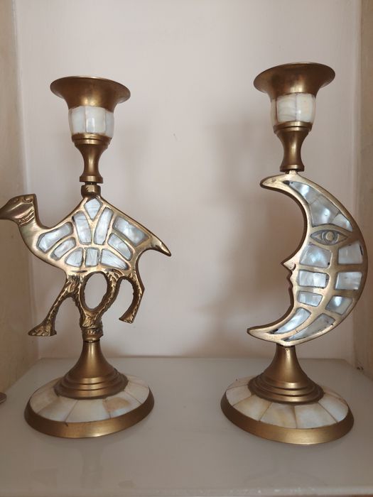 Dwa swieczniki mosiadz