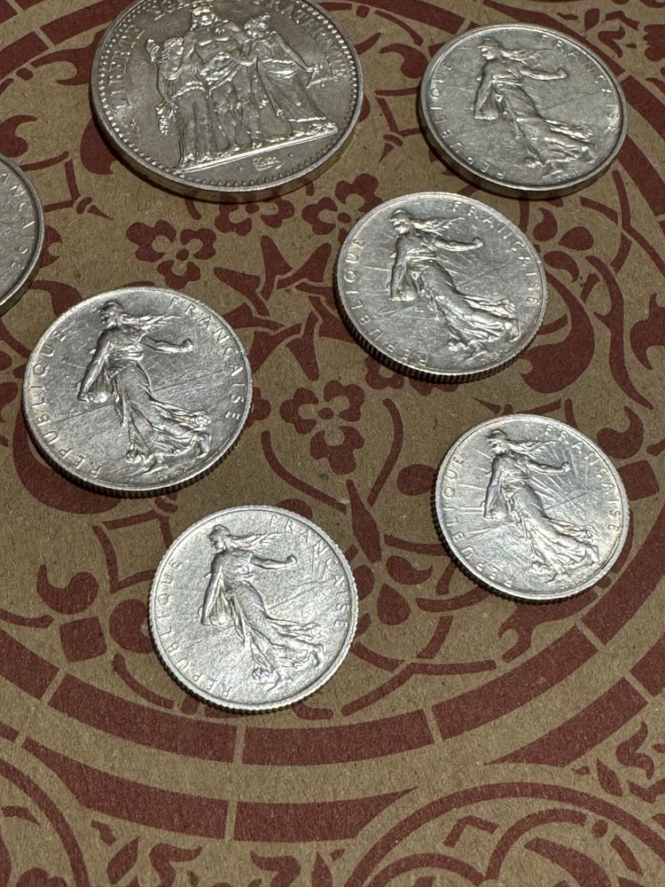 Монета серебро 1, 2, 5, 10 francs, франков, 1915-16, 1962, 1966-70