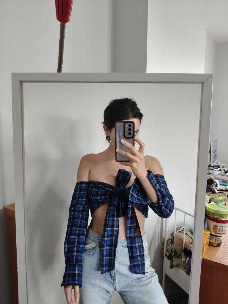 Crop top krata tuba koszula kratka M