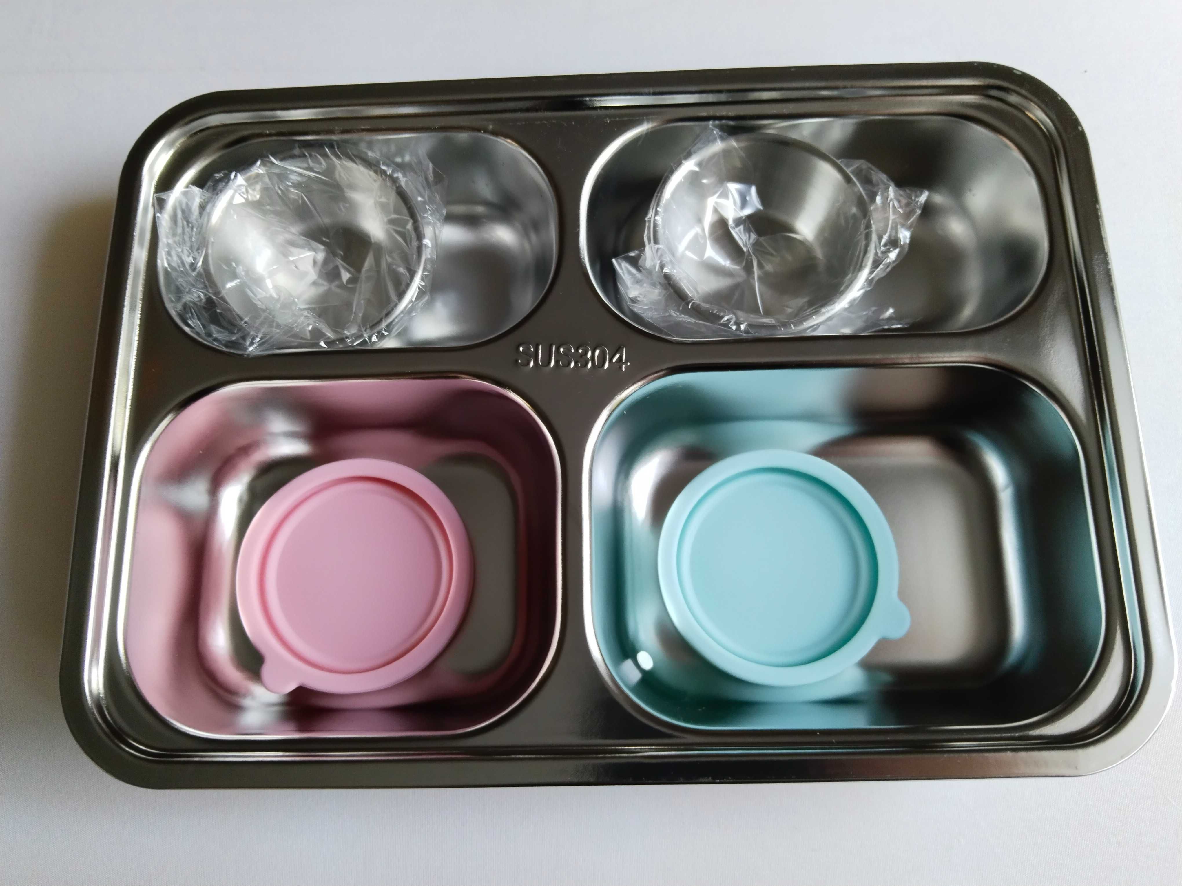 Lunch box pudełko śniadaniowe z przegródkami pojemniki na sos 580ml