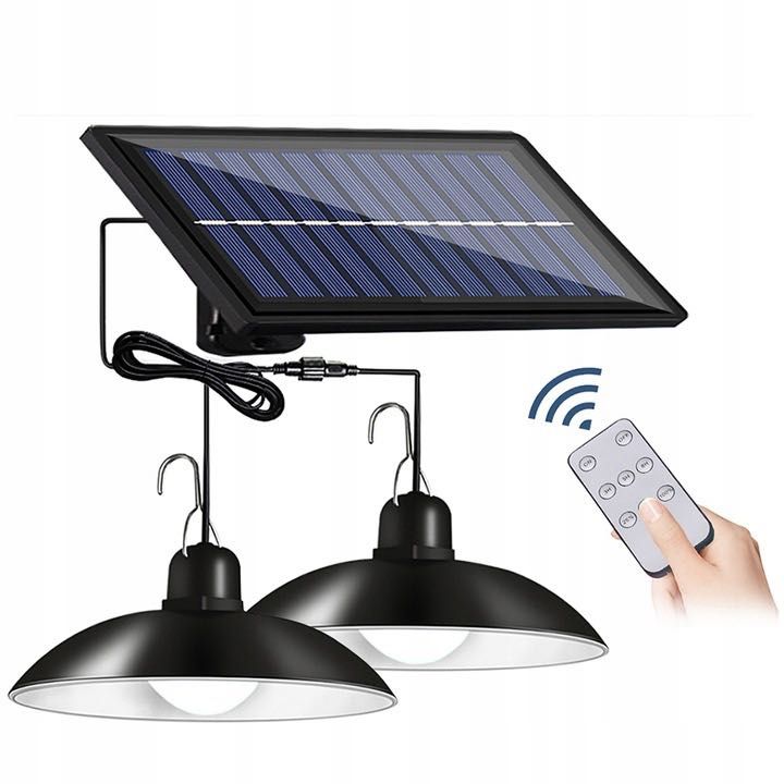 2x Żyrandol Solarny LED Podwójny Lampa Wisząca Solarna + Pilot