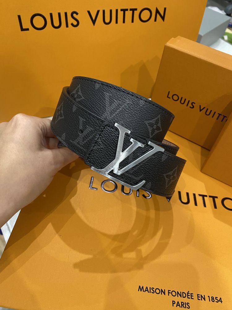 Pasek męski skórzany LV Louis Vuitton Monogram Graphite szary 115 cm