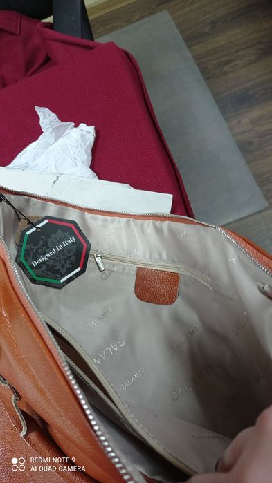 Сумка женская объемная коричневая/рыжая кожа