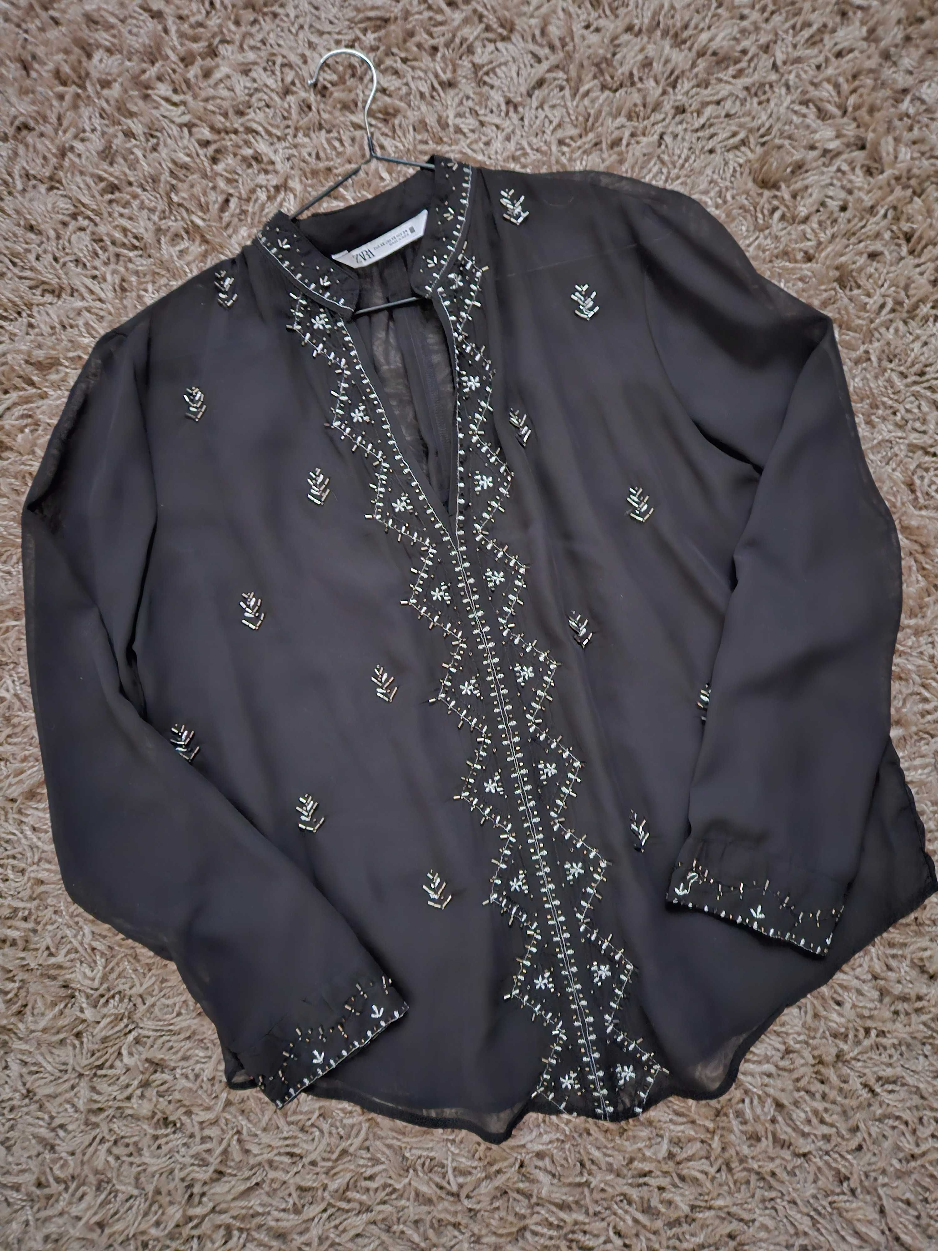 Czarna koszula szyfonowa boho Zara XS 34 Nowa