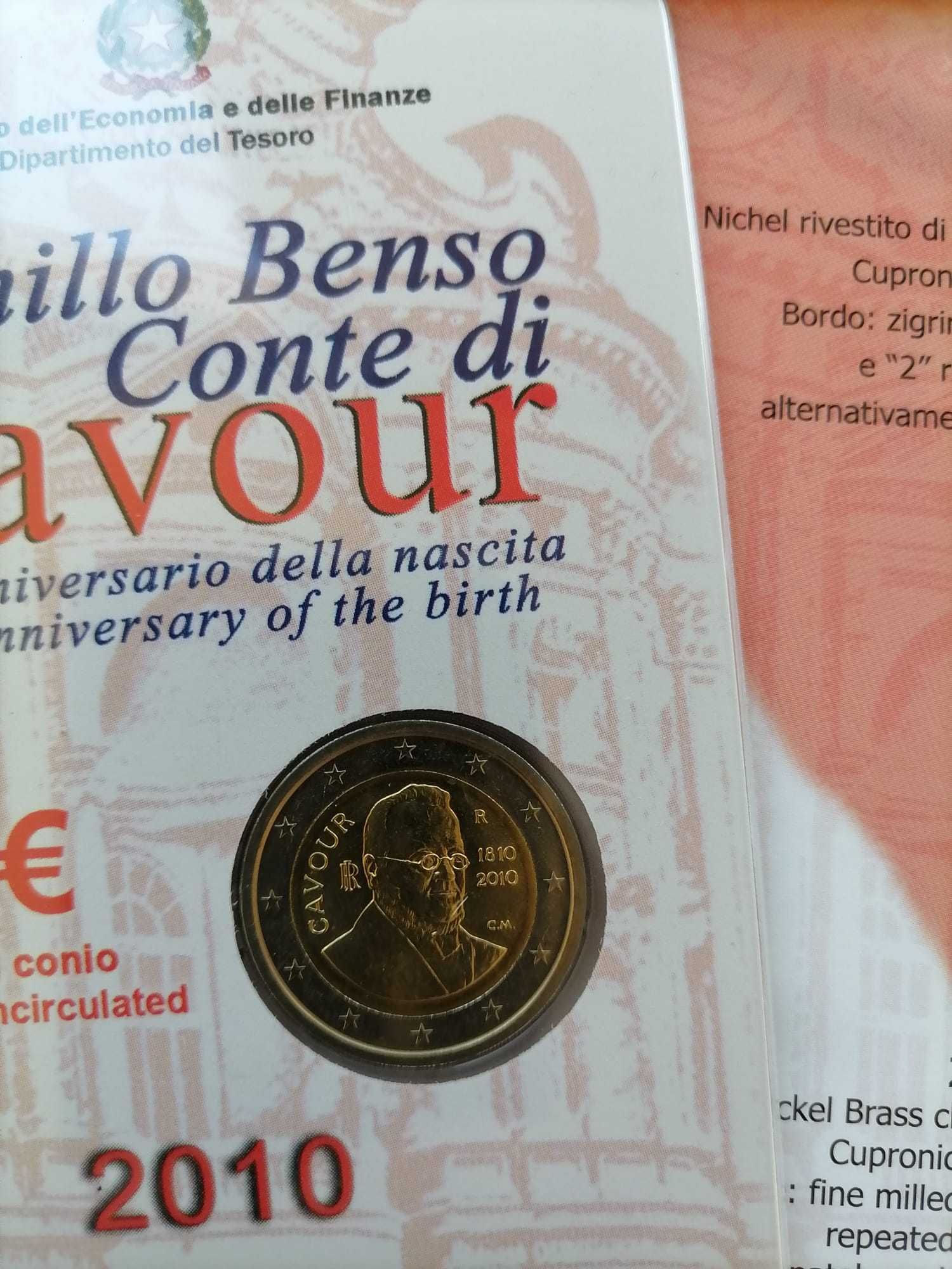 Moeda 2 euros, 200 Aniversário do Nascimento de Camillo Cavour