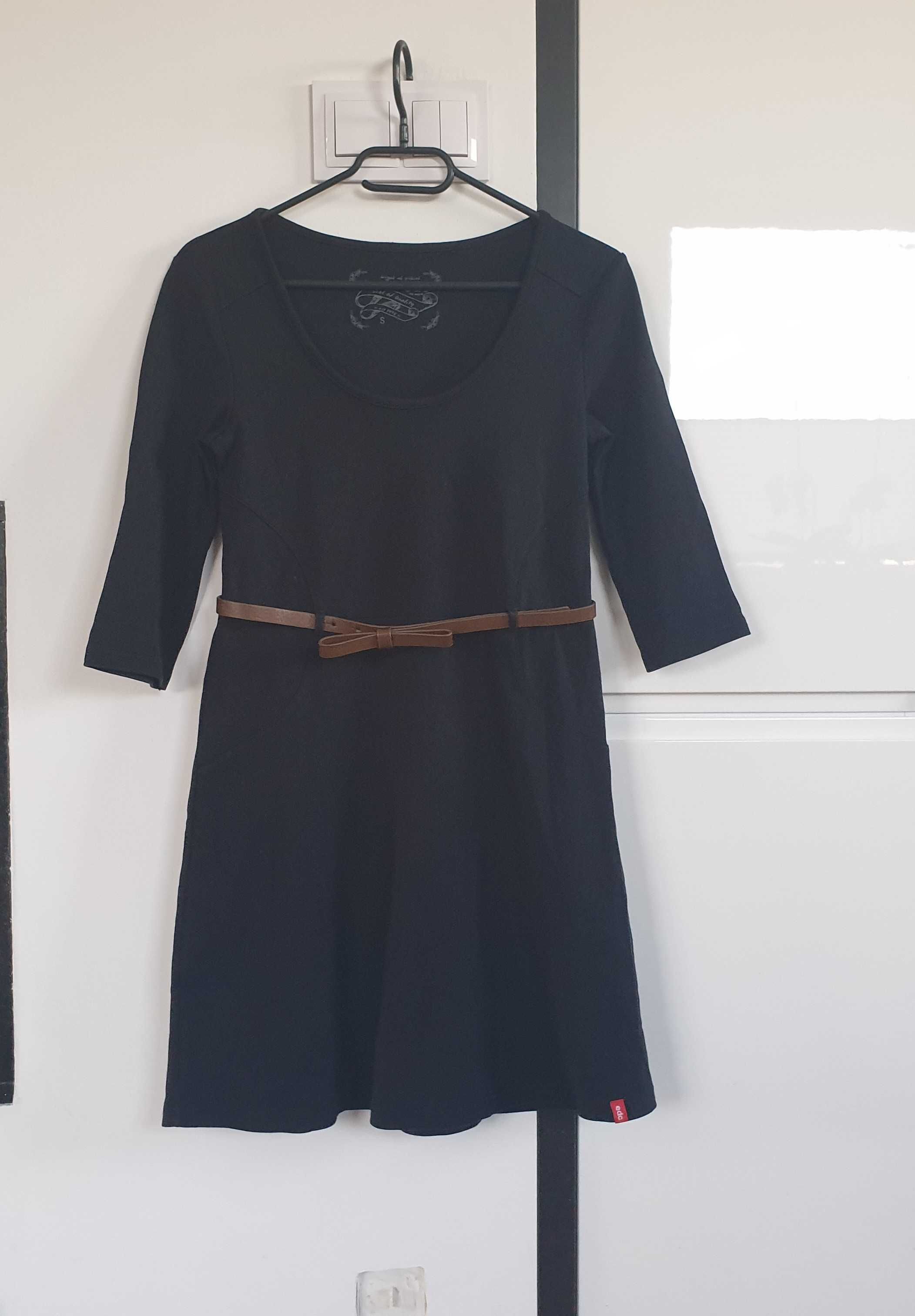 Sukienka czarna z paseczkiem, 100% bawełna, EDC by Esprit, rozmiar S