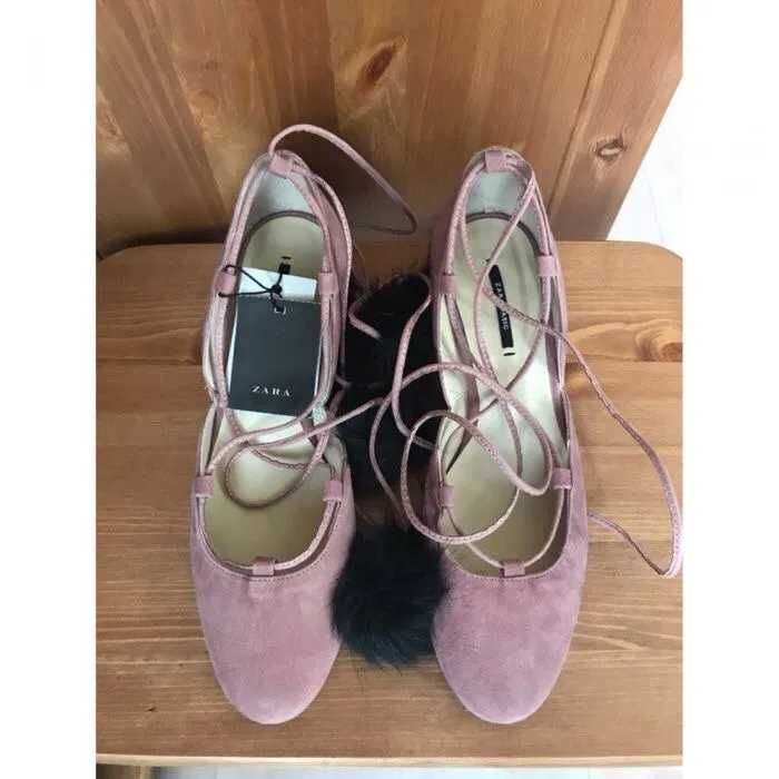 Zamszowe skórzane futro skóra naturalna róż czarne różowe Zara 39